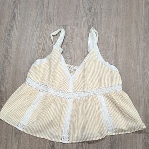 American Eagle Outfitters Cream Striped Camisole with Lace